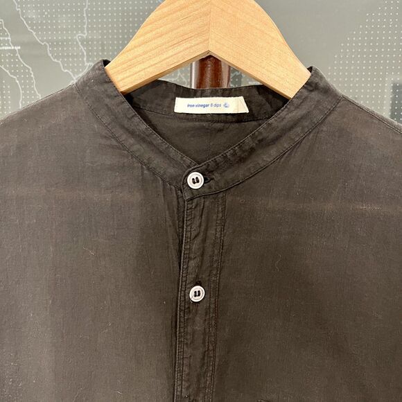 Industry of All Nations - Band Collar Madras Shirt SS Lightweight - Black - Picture 3 of 6